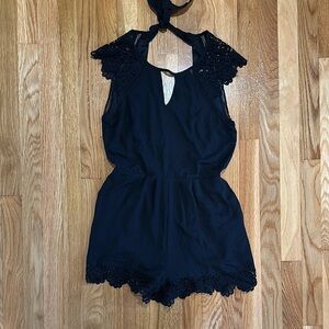 Chic Black Lace Accent Romper